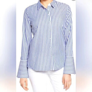 Kut From The Kloth Luz Striped Cotton Button Down w/ Flared Bell Sleeves, EUC!